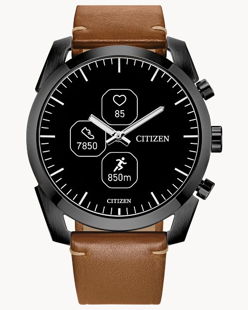 Citizen Smart Hybrid Black Dial Leather Strap Watch JX2017-05E