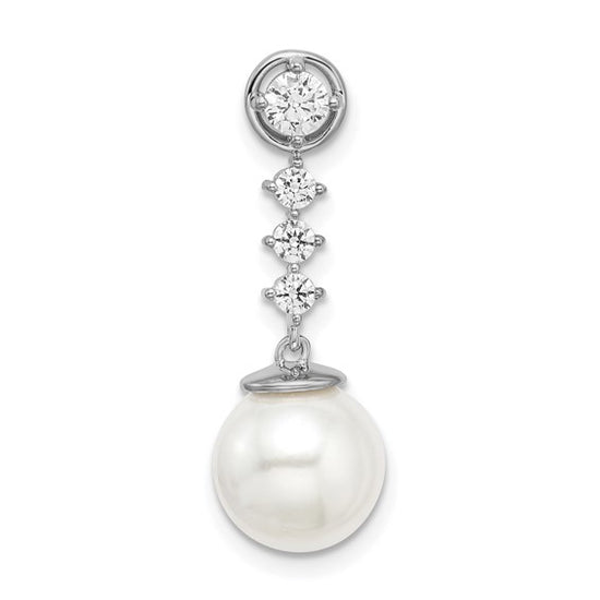 14k White Gold Freshwater Cultured Pearl and Diamond Chain Slide