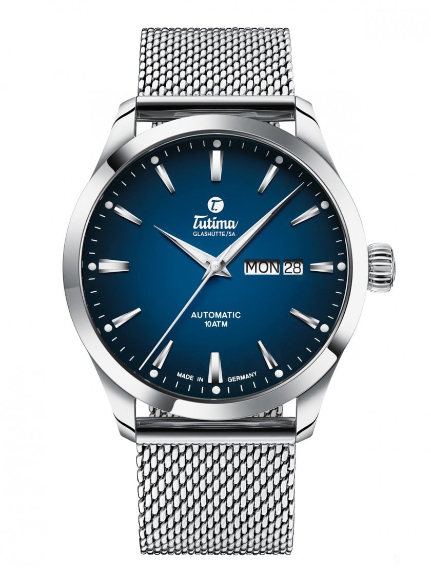 Tutima Flieger Sky Automatic Blue Dial Milanese Bracelet Watch 6105-22