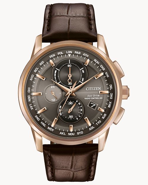 Citizen World Chronograph A-T Men's Brown Leather Watch AT8113-04H