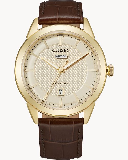 Citizen Rolan Champagne Dial Leather Strap Watch AW0092-07Q