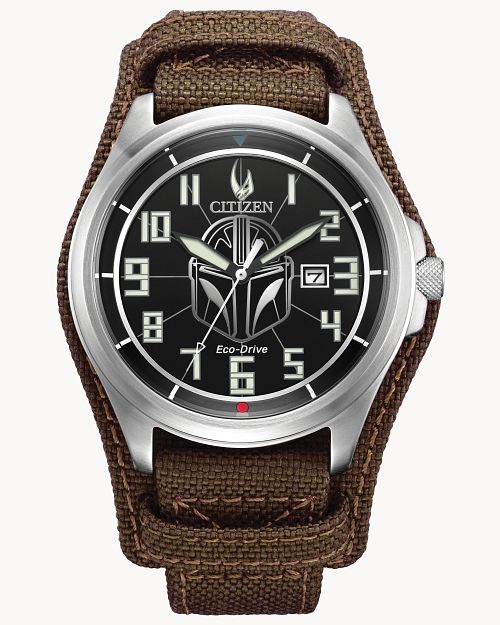 Load image into Gallery viewer, Citizen Mandalorian Black Dial Nylon &amp;amp; Leather Strap Watch AW1411-05W
