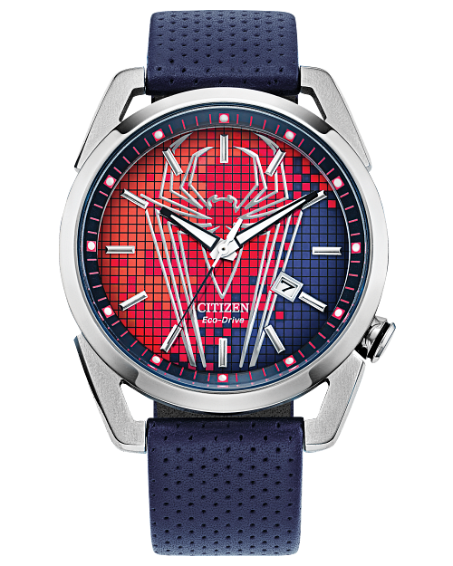 Load image into Gallery viewer, Citizen Spider-Man Red Dial Leather Strap Watch AW1680-03W

