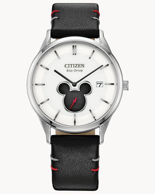 Citizen Mickey Shadow Silver-Tone Dial Leather Strap Watch BV1130-03W