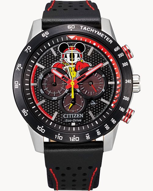 Citizen Mickey Racer Black Dial Leather Strap Watch CA4439-07W