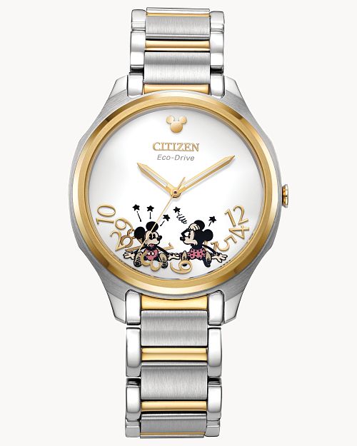 Load image into Gallery viewer, Citizen Falling Mickey &amp;amp; Minnie Silver-Tone Bracelet Watch EM0754-59W
