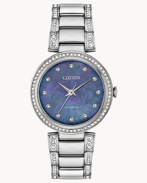 Load image into Gallery viewer, Citizen Silhouette Crystal Blue Dial Stainless Steel Watch EM0840-59N
