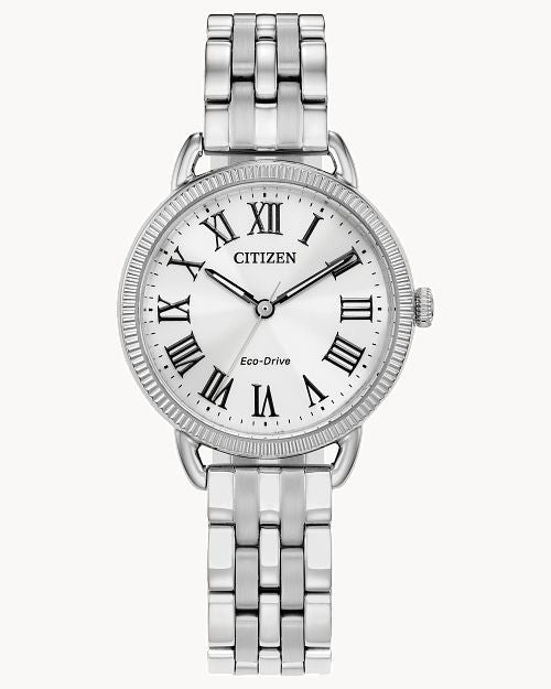 Citizen Classic Coin Edge Silver-Tone Dial Stainless Steel Bracelet Watch EM1050-56A