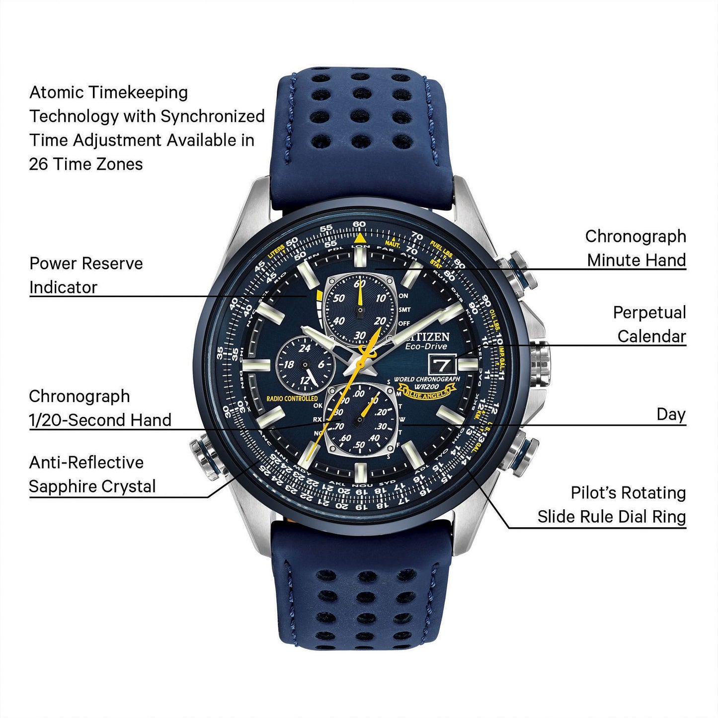 Citizen World Chronograph A-T Mans Eco drive Blue Watch AT8020-03L