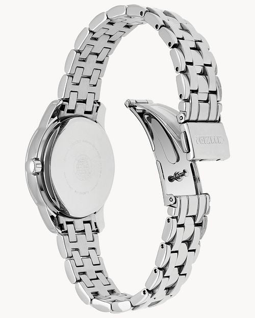 Citizen Silhouette Crystal Ladies Silver Steel Pearl Dial Watch FD1030-56Y
