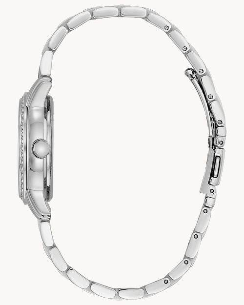 Citizen Silhouette Crystal Ladies Silver Steel Pearl Dial Watch FD1030-56Y