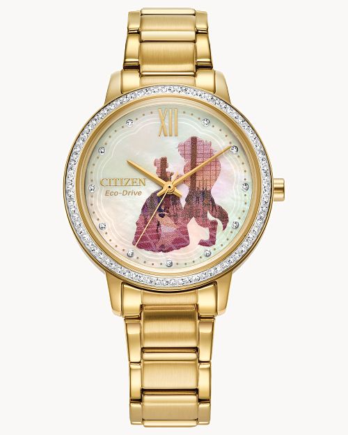 Citizen Disney Princess Belle and Beast Gold-Tone Dial Stainless Steel Watch FE7048-51D
