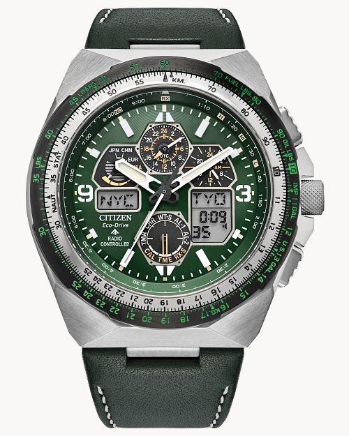 Load image into Gallery viewer, Citizen Promaster Skyhawk A-T GReen Dial Leather Strap Watch JY8147-01X
