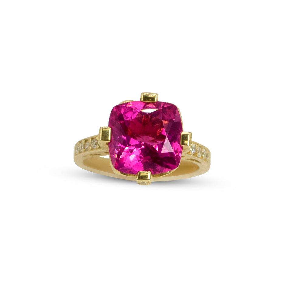 14k Pink Tourmaline and Diamond Fashion Ring