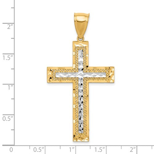 10K Two-Tone Diamond-Cut Cross Pendant