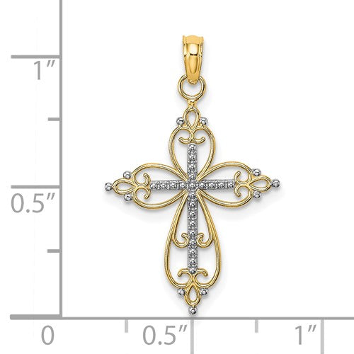Load image into Gallery viewer, 10K Two-Tone Beaded Cross Pendant
