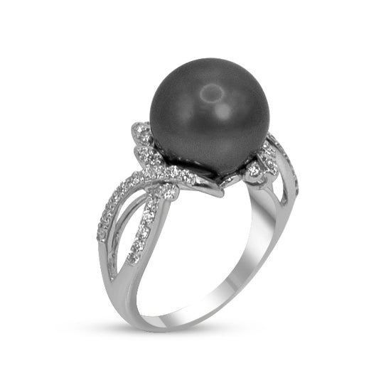 18kw Tahitian Pearl and Diamond Ring