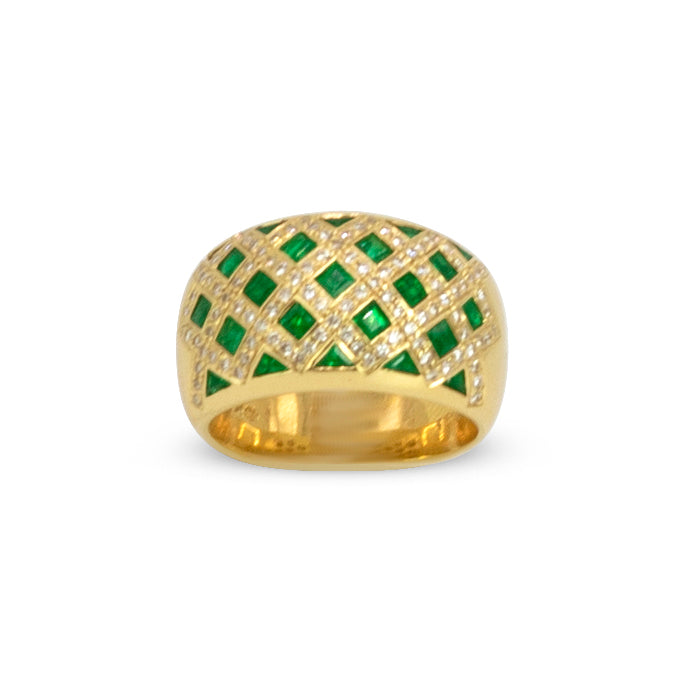 Load image into Gallery viewer, 18k Gold Emerald and Diamond Fashion Band
