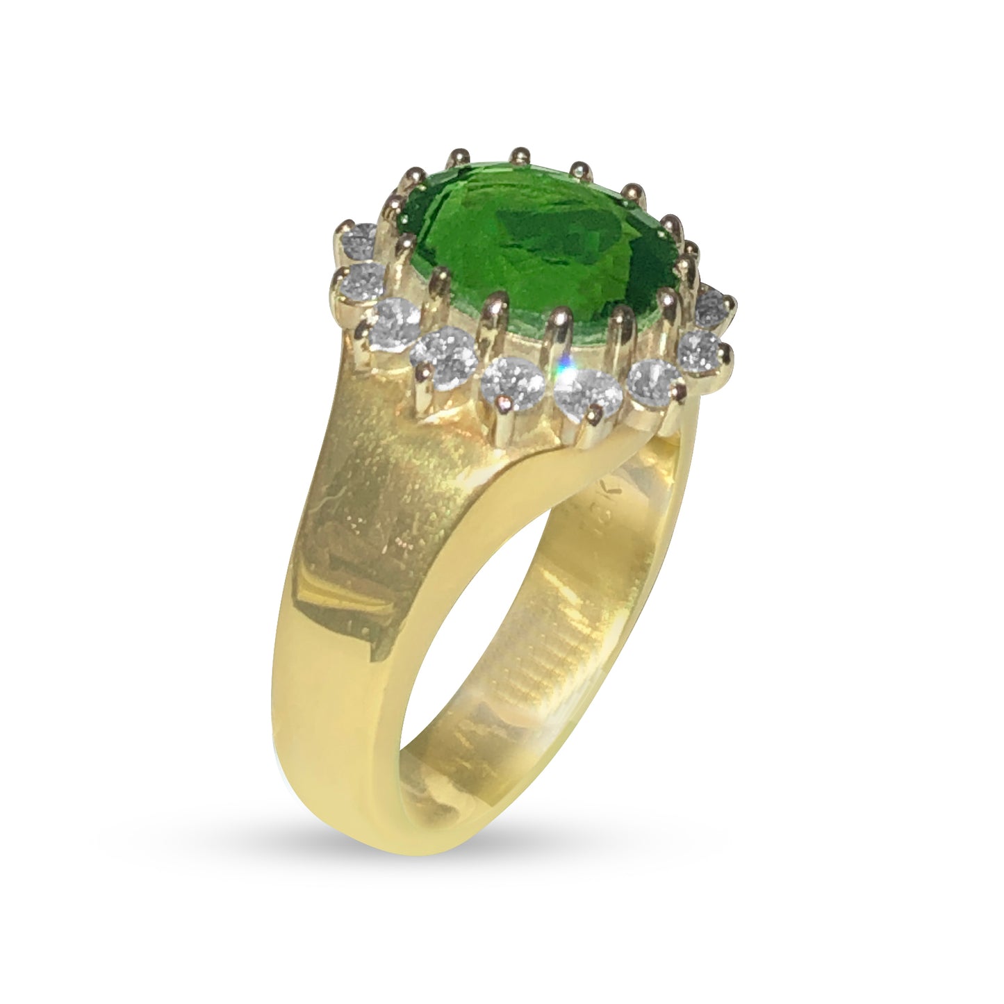 18k Yellow Green Tourmaline and Diamond Fashion Ring