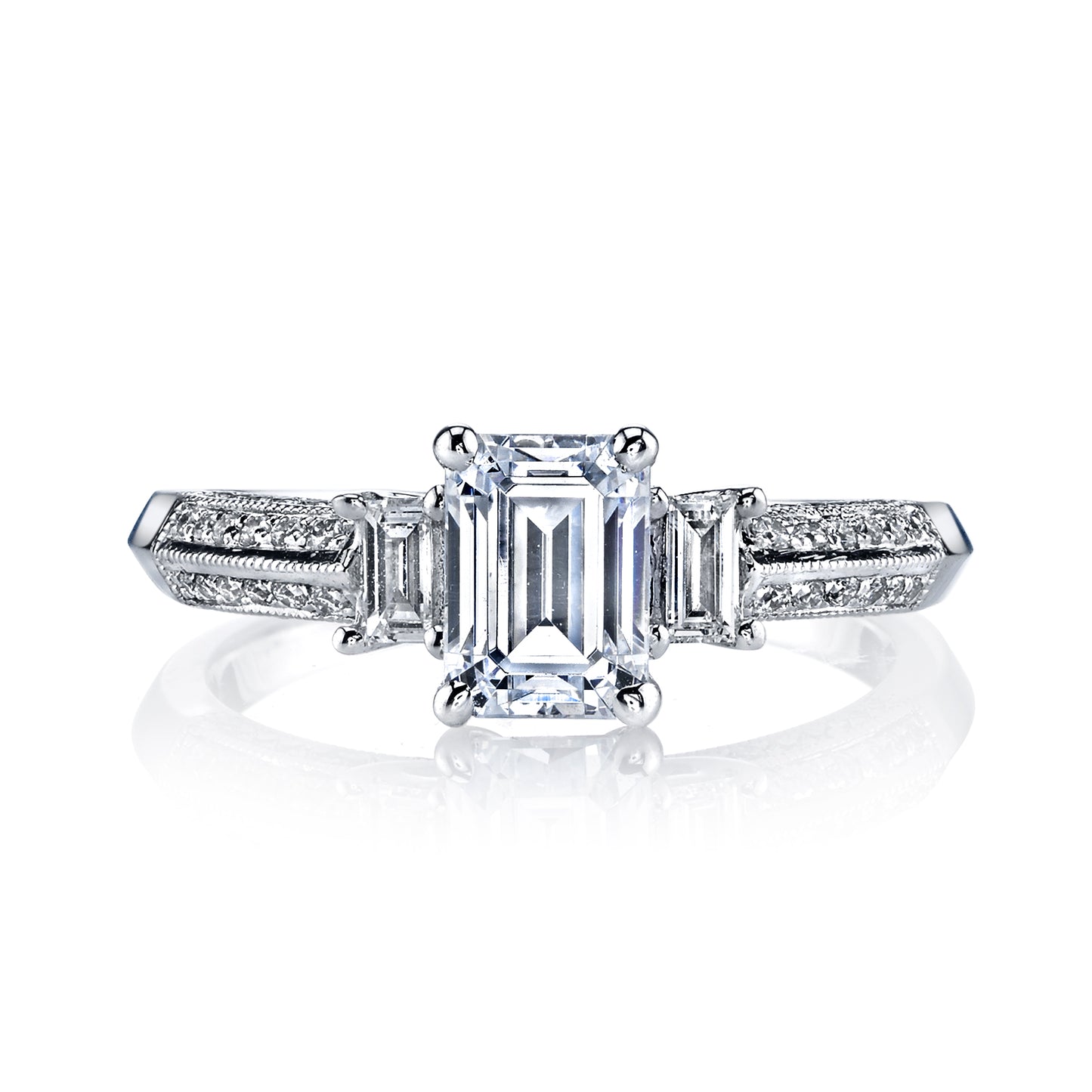 Diamond 3 Stone Emerald Cut Engagement Ring Mounting