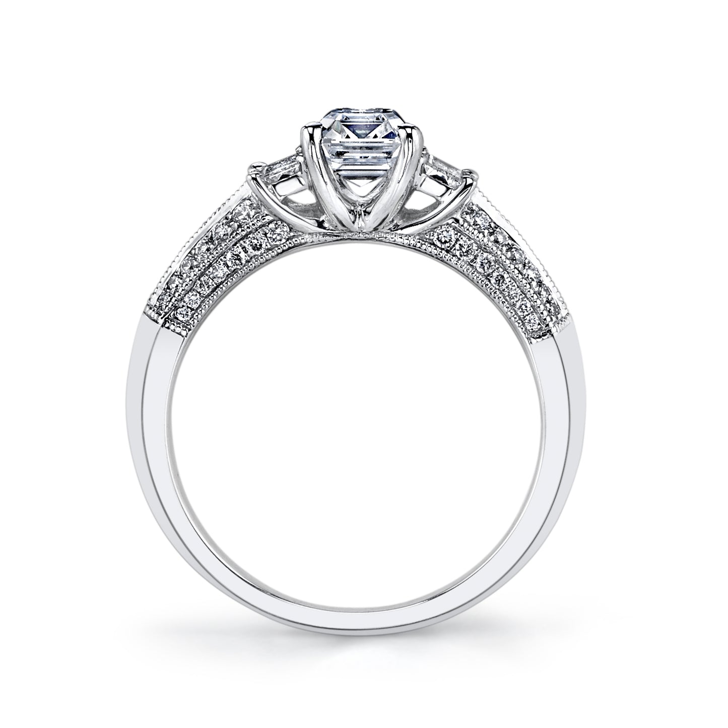 Diamond 3 Stone Emerald Cut Engagement Ring Mounting