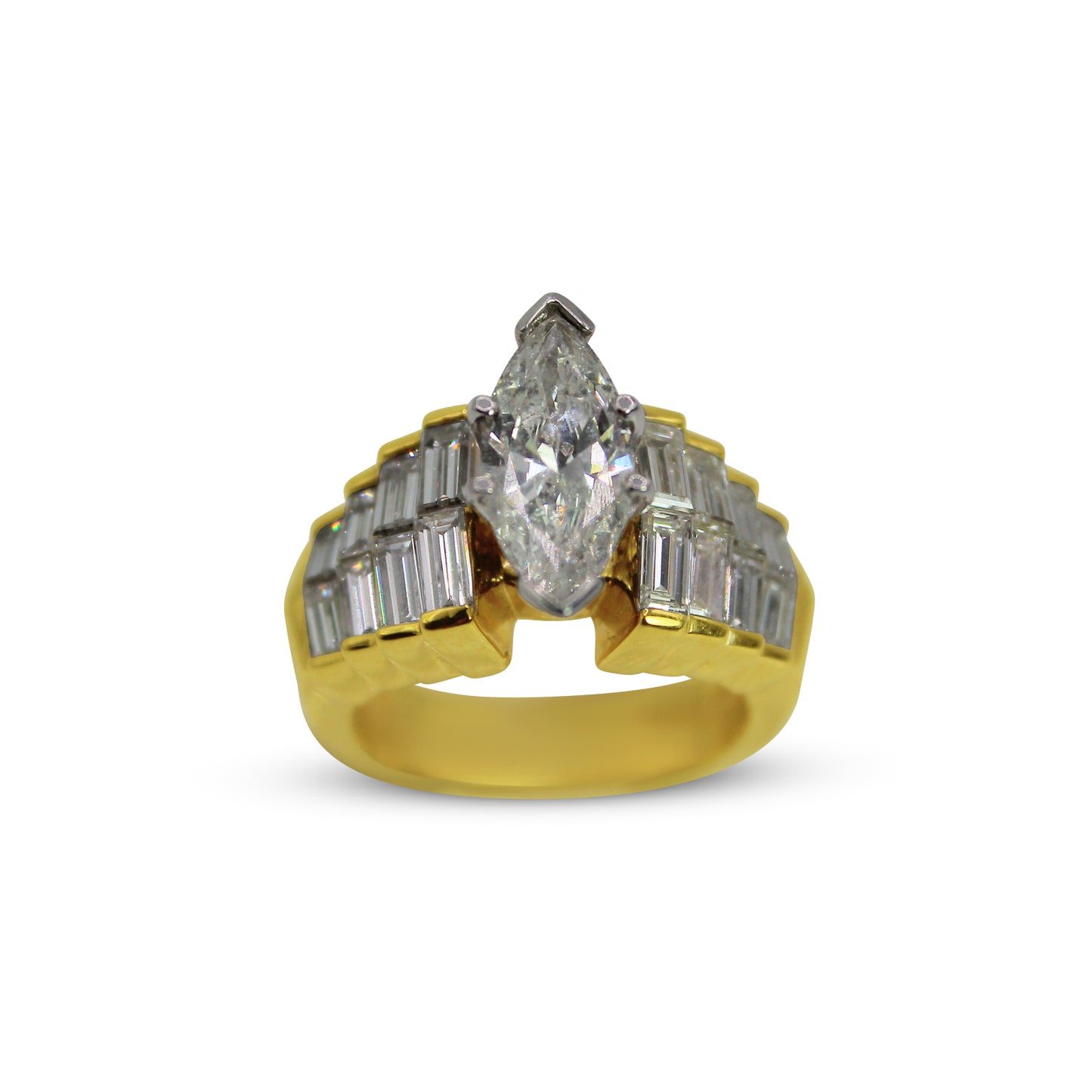 Load image into Gallery viewer, 18k Yellow Marquise and Baguette Diamond Ring
