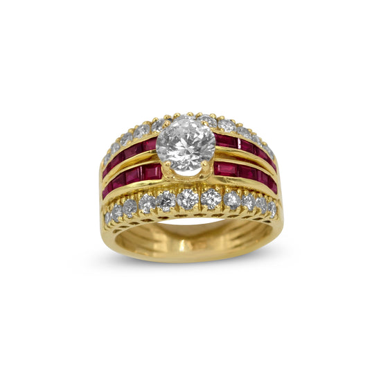 18k Yellow Ruby and Diamond Vintage Style Mounting