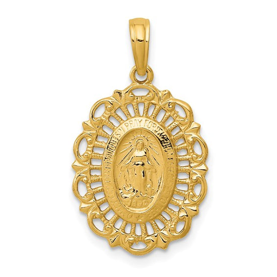 14k Oval Virgin Mary Medal Pendant