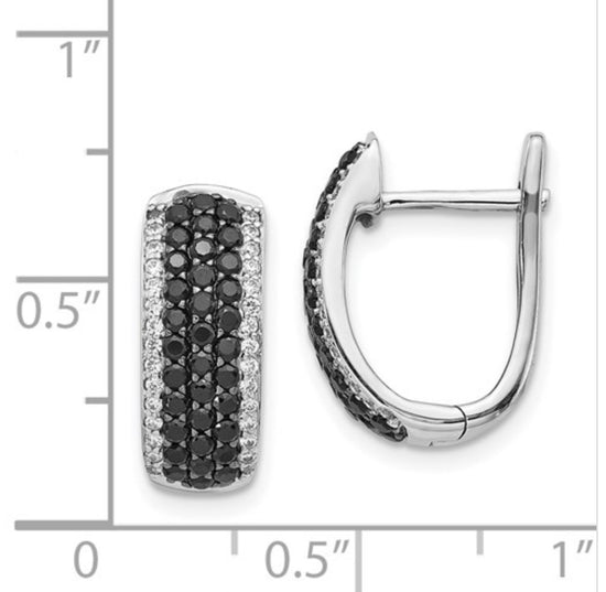 Load image into Gallery viewer, 14k White Gold Black and White Diamond Hinged Hoop Earrings
