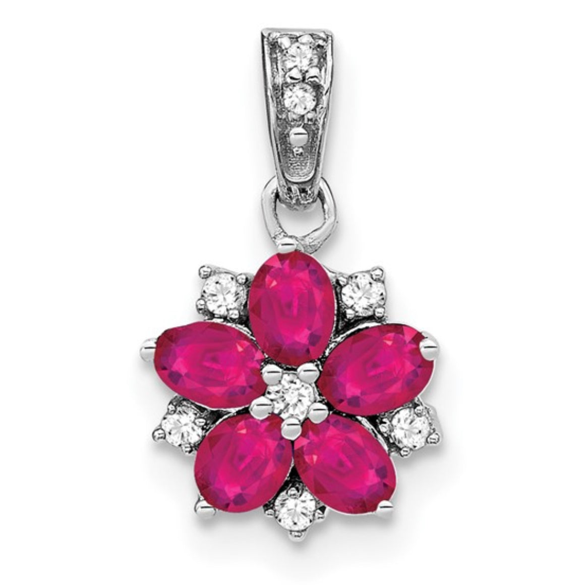Load image into Gallery viewer, 14k White Gold Ruby and Diamond Floral Pendant
