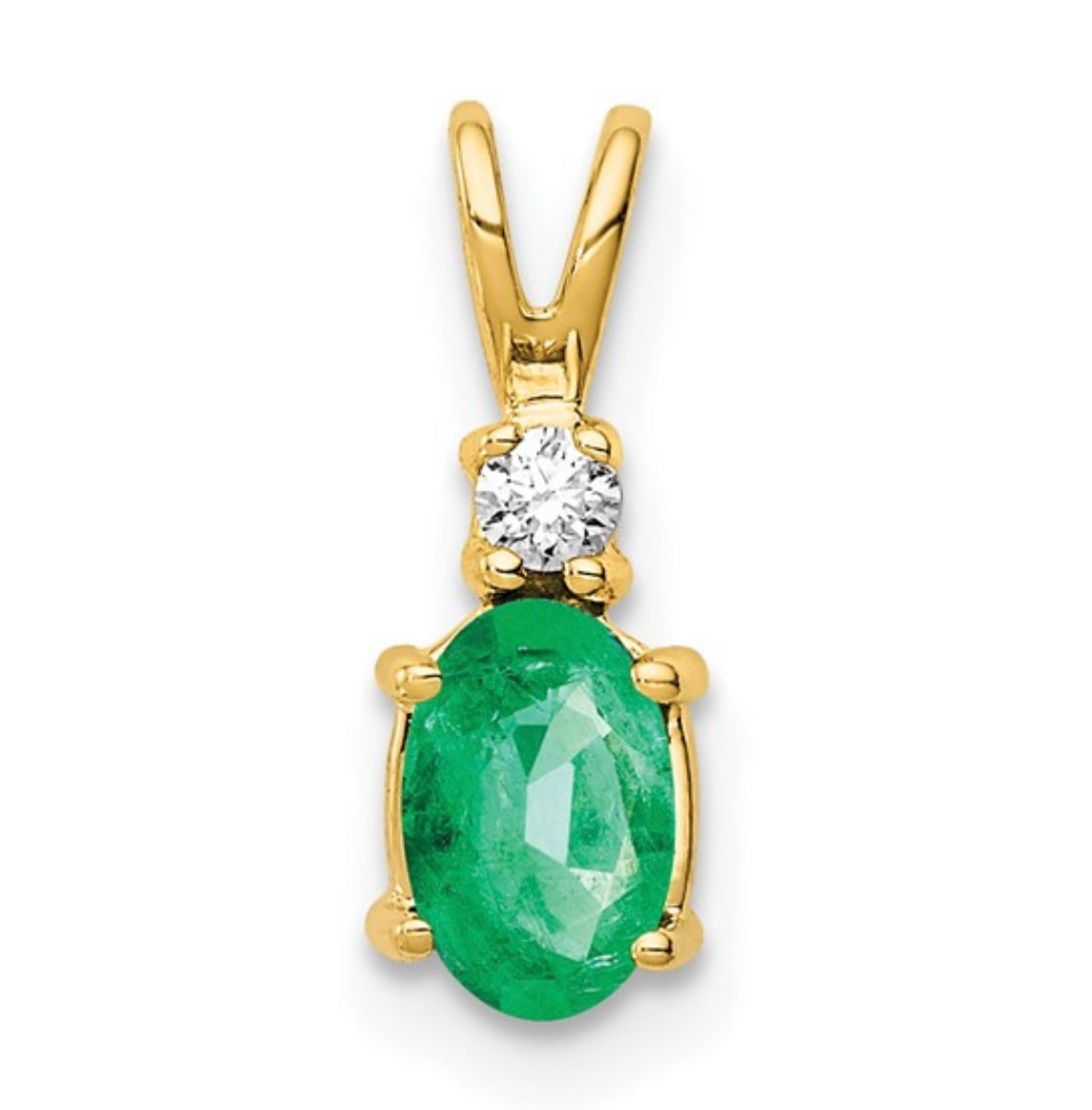 14k 6x4mm Oval Emerald A Diamond Pendant