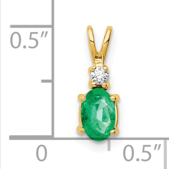 14k 6x4mm Oval Emerald A Diamond Pendant