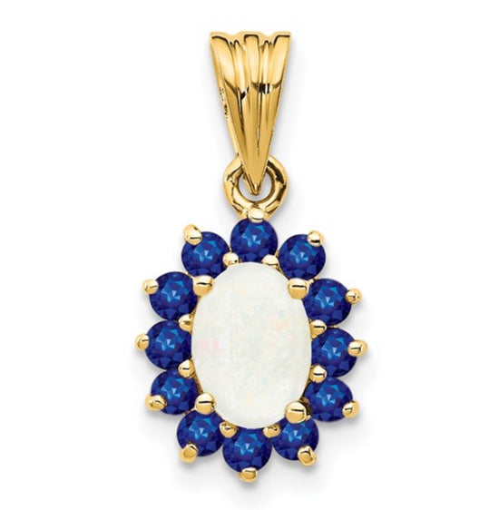 14k Genuine Opal and Sapphire Pendant