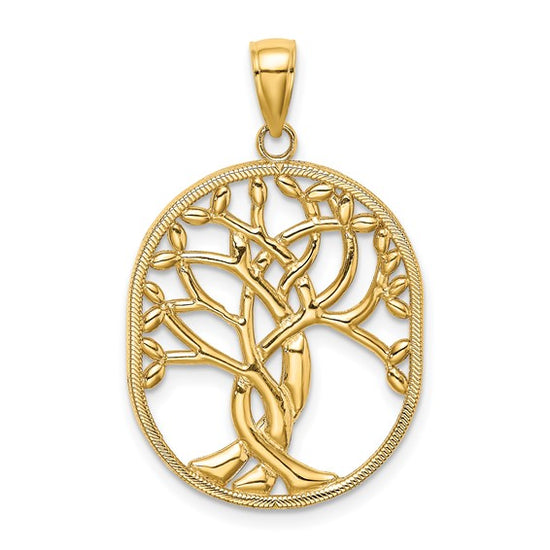 14K Tree of Life Celtic Knot in Oval Frame Pendant