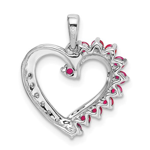 14k White Gold Ruby and Diamond Heart Pendant