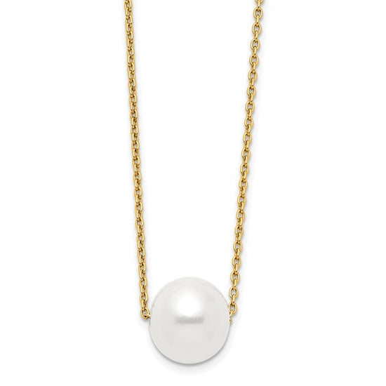 14k 10-11mm White Round Freshwater Cultured Pearl 17 in Cable Necklace