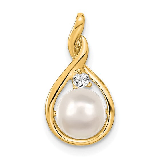 14k 7mm White Freshwater Cultured Pearl and Diamond Pendant