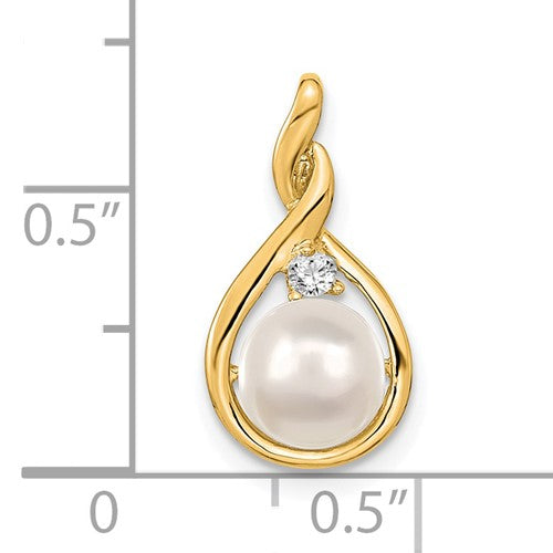 Load image into Gallery viewer, 14k 7mm White Freshwater Cultured Pearl and Diamond Pendant
