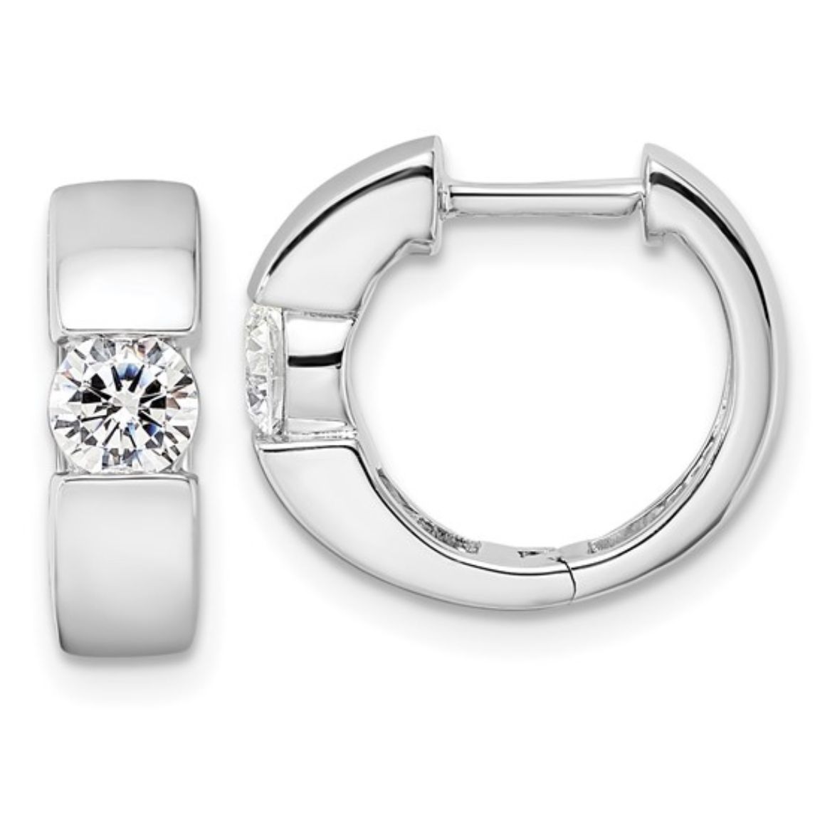 14k White Lab Grown Diamond Huggie Earrings - Main Image